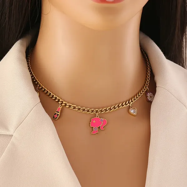 Gold_Barbiecore_Charm_Necklace_For_Women